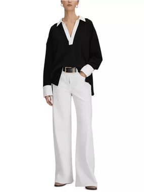 REISS | Aspen Oversized Cotton Open Collar Jumper